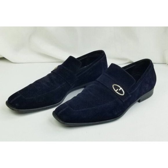 Gucci 7.5D Men s Black Suede Leather Slip On Metal Logo Strap Square Toe Loafers main image 10